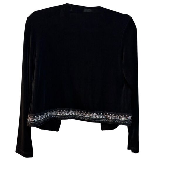 Chico's Travelers Cardigan Womens Sz S Black Open Front Embroidered Sequin Top - Picture 4 of 7